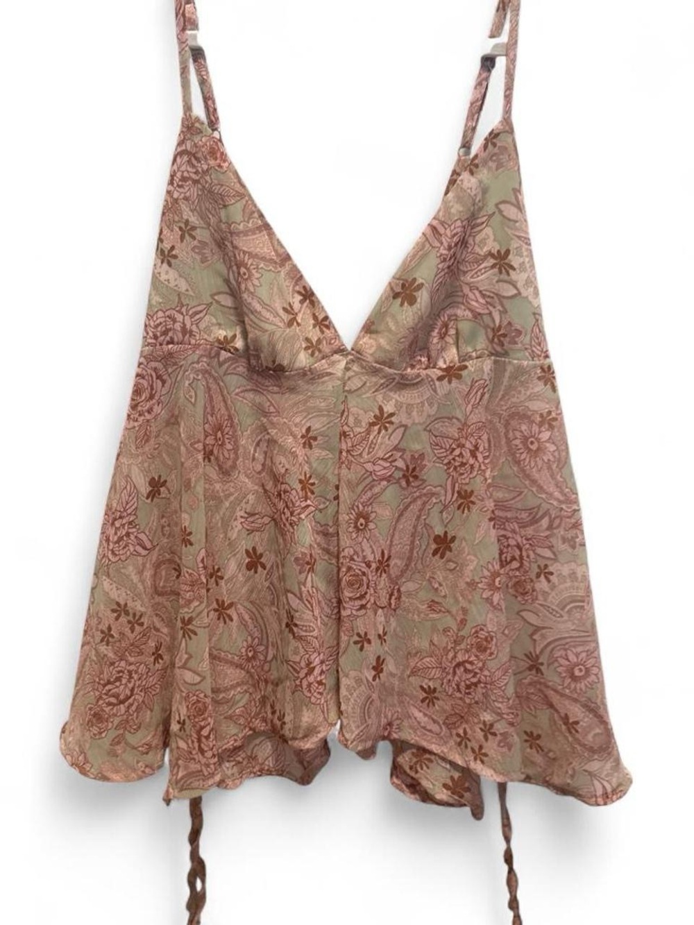 Paper Crane Pink and Sage Paisley V-Neck Spaghetti Strap Cami